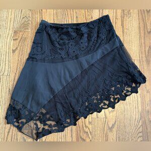 Anthropologie Black Asymmetrical Lace Trim Skirt – NWT, Size Medium